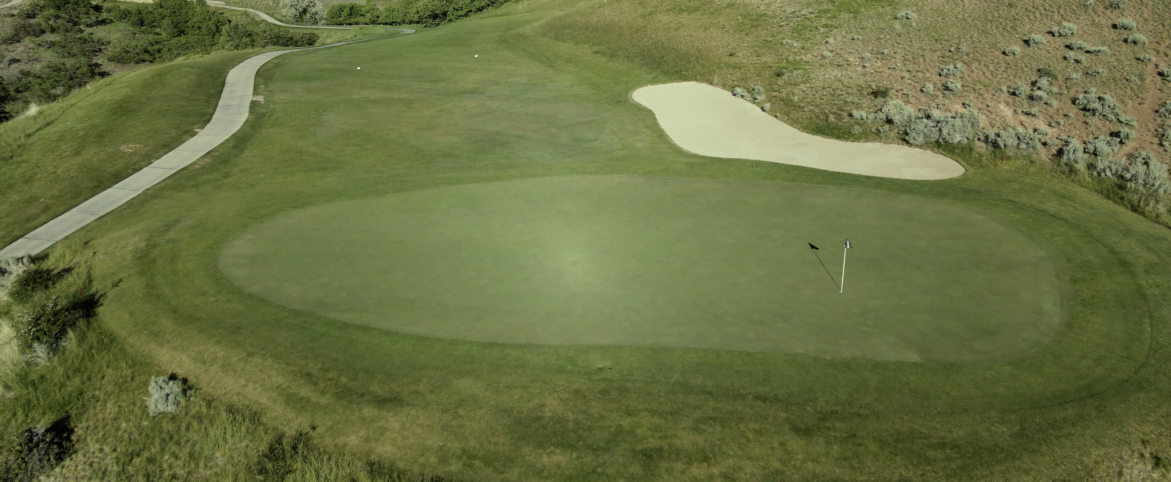 Aerial drone view of a golf green in Utah